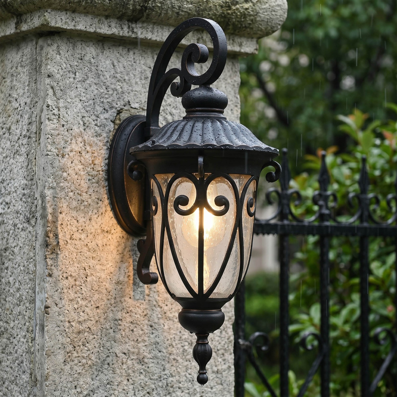 23″ Antique Bronze Outdoor Porch Wall Light Bubble Glass Vintage Sconce Fixture
