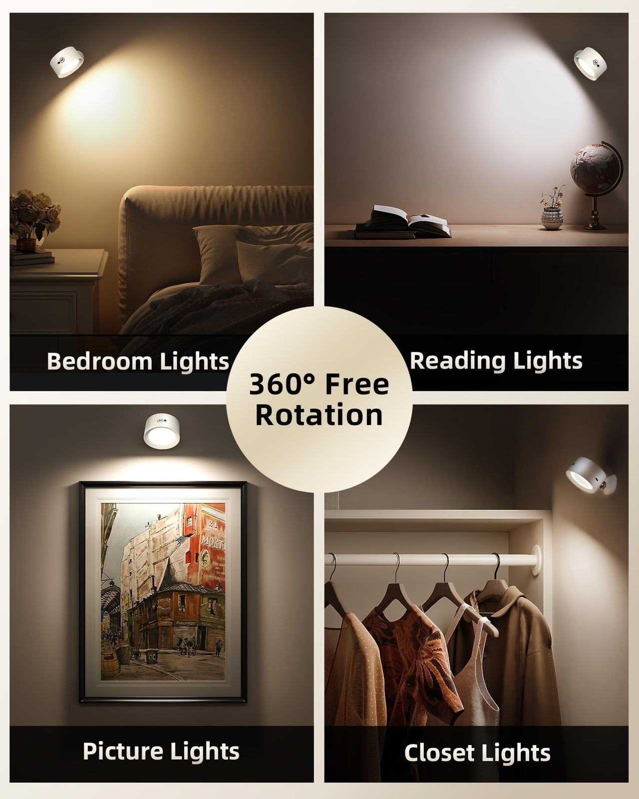 3 PCS LED Wall Mounted Lights Rechargeable Sconce Remote Touch White 360