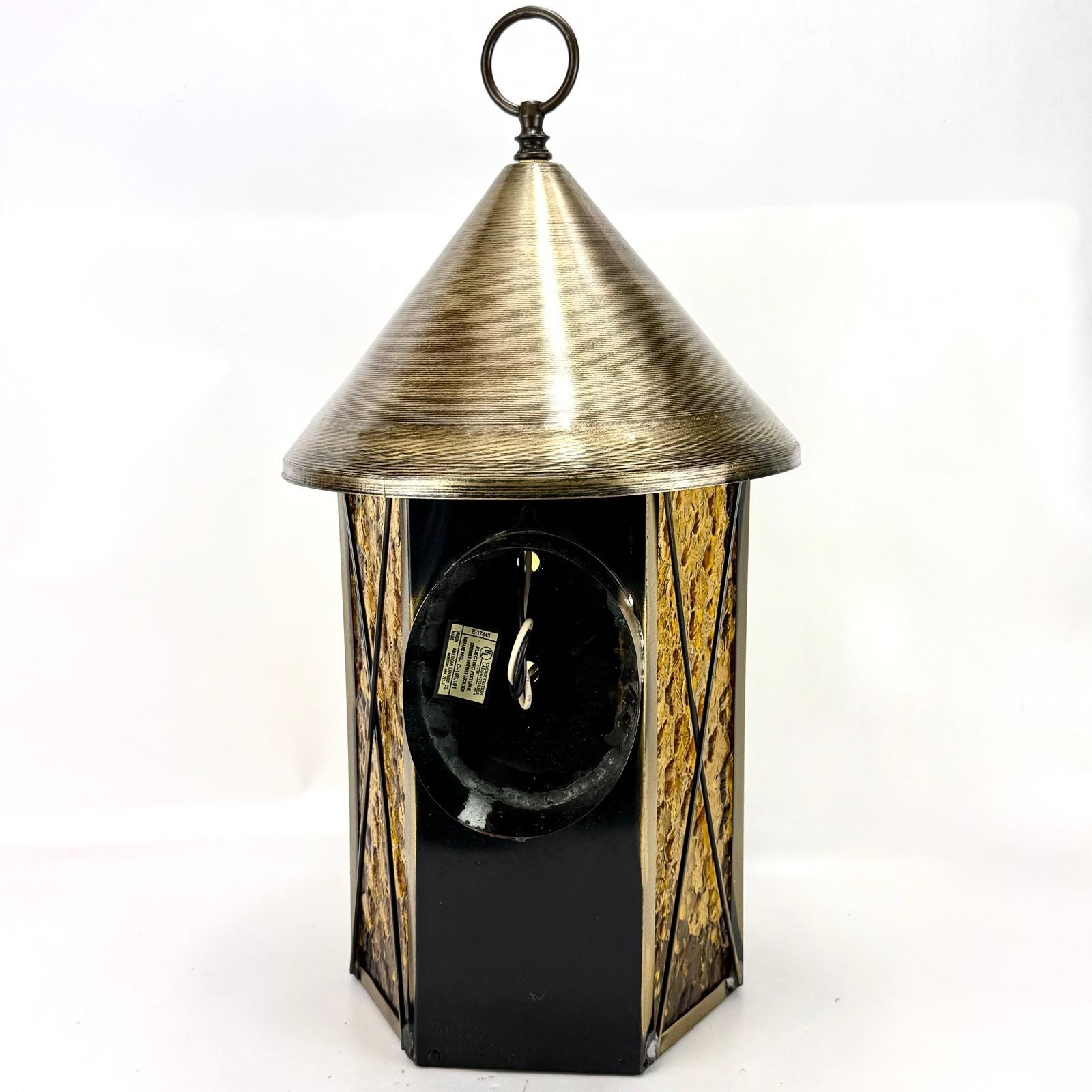 Vintage American Lantern Amber Slag Glass Outdoor Wall Sconce Light Brass