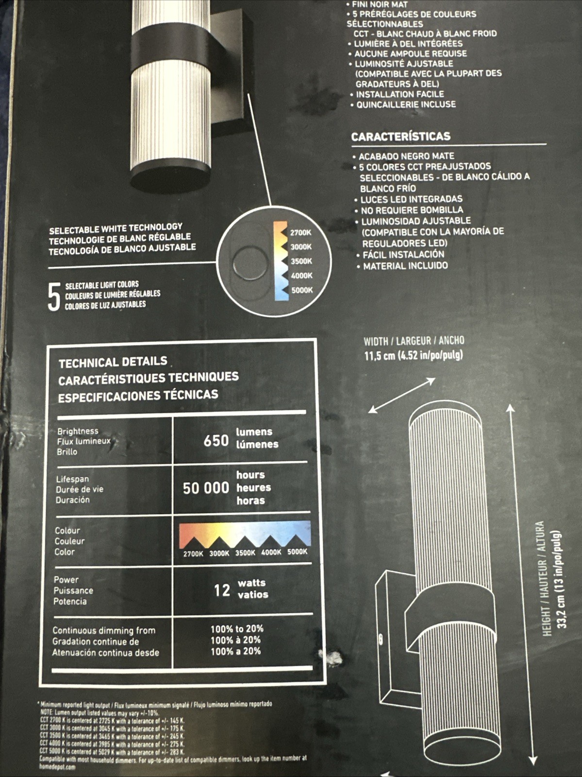 Artika Mirado 5 in. Matte Black LED Wall Sconce 5CCT Adjustable Indoor Light
