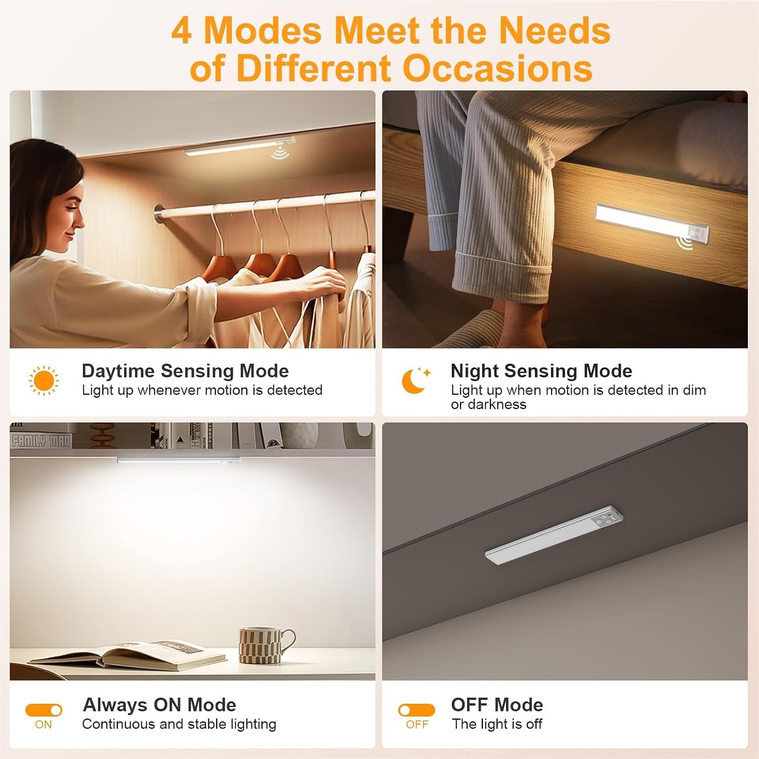Energy-Efficient 10.2-Inch Under Cabinet Lighting – 3 Color Modes & Rechargeable