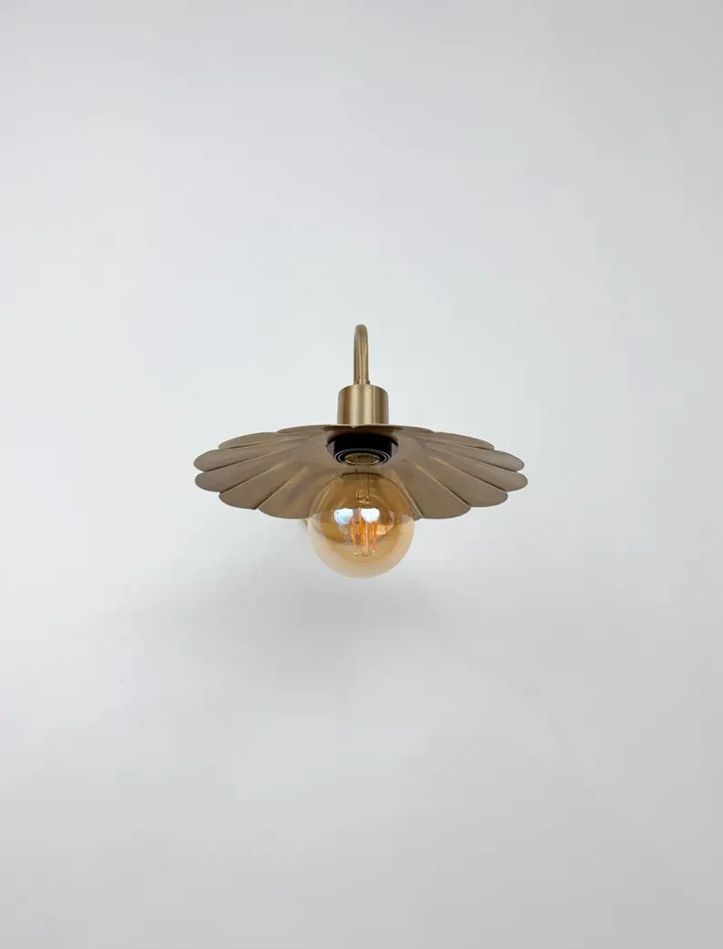 Modern Brass Flower Wall Sconce with Amber Shade | 10″ W x 6″ H