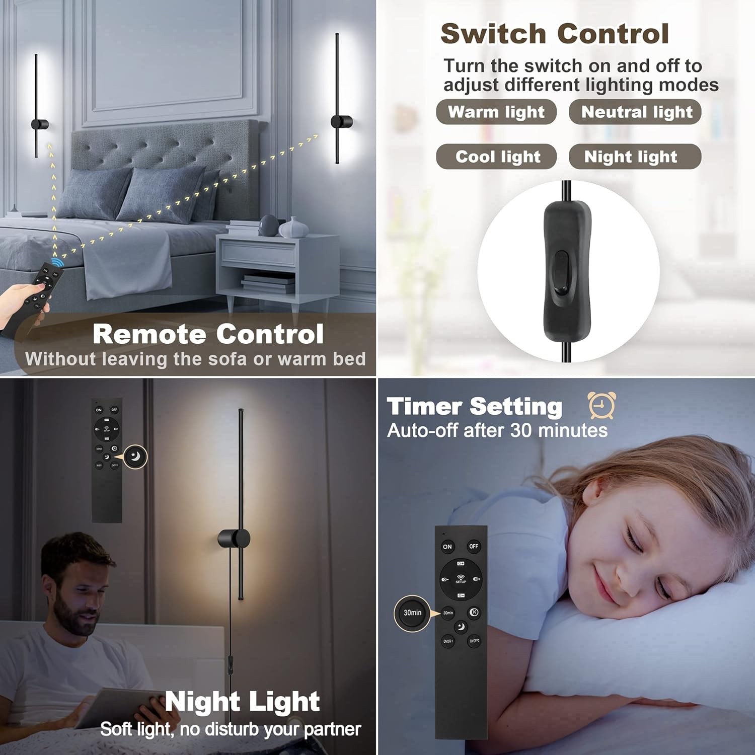 Multi-position Wall Ligh – Two Pack with Remote, 3000K-6500K & Stepless Dimming