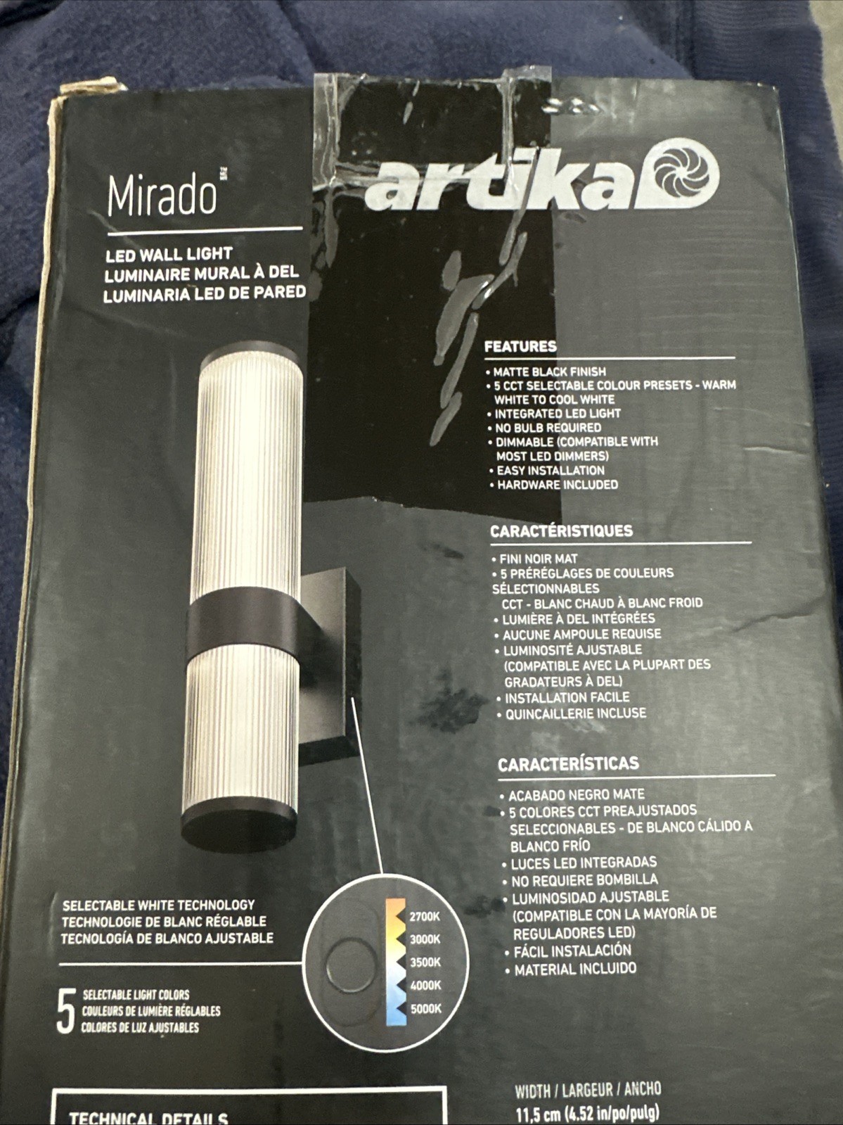 Artika Mirado 5 in. Matte Black LED Wall Sconce 5CCT Adjustable Indoor Light