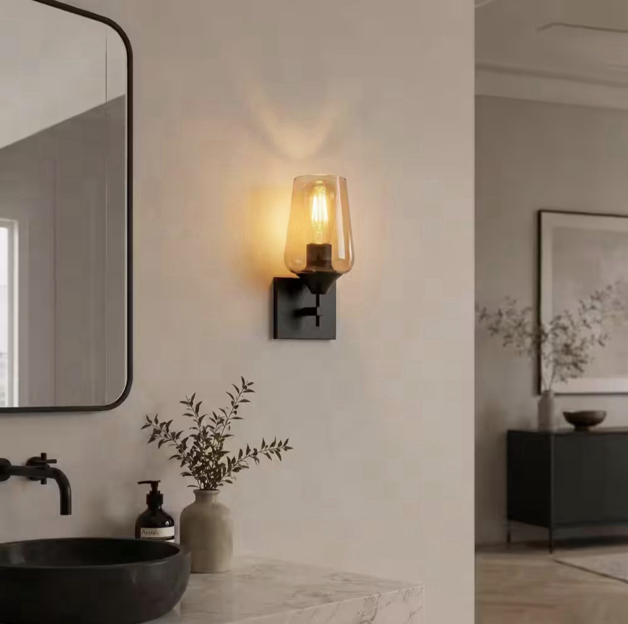 BETTERBEAM Clara 10.8 in 1-Light Matte Black Rechargeable Wall Sconce 24589