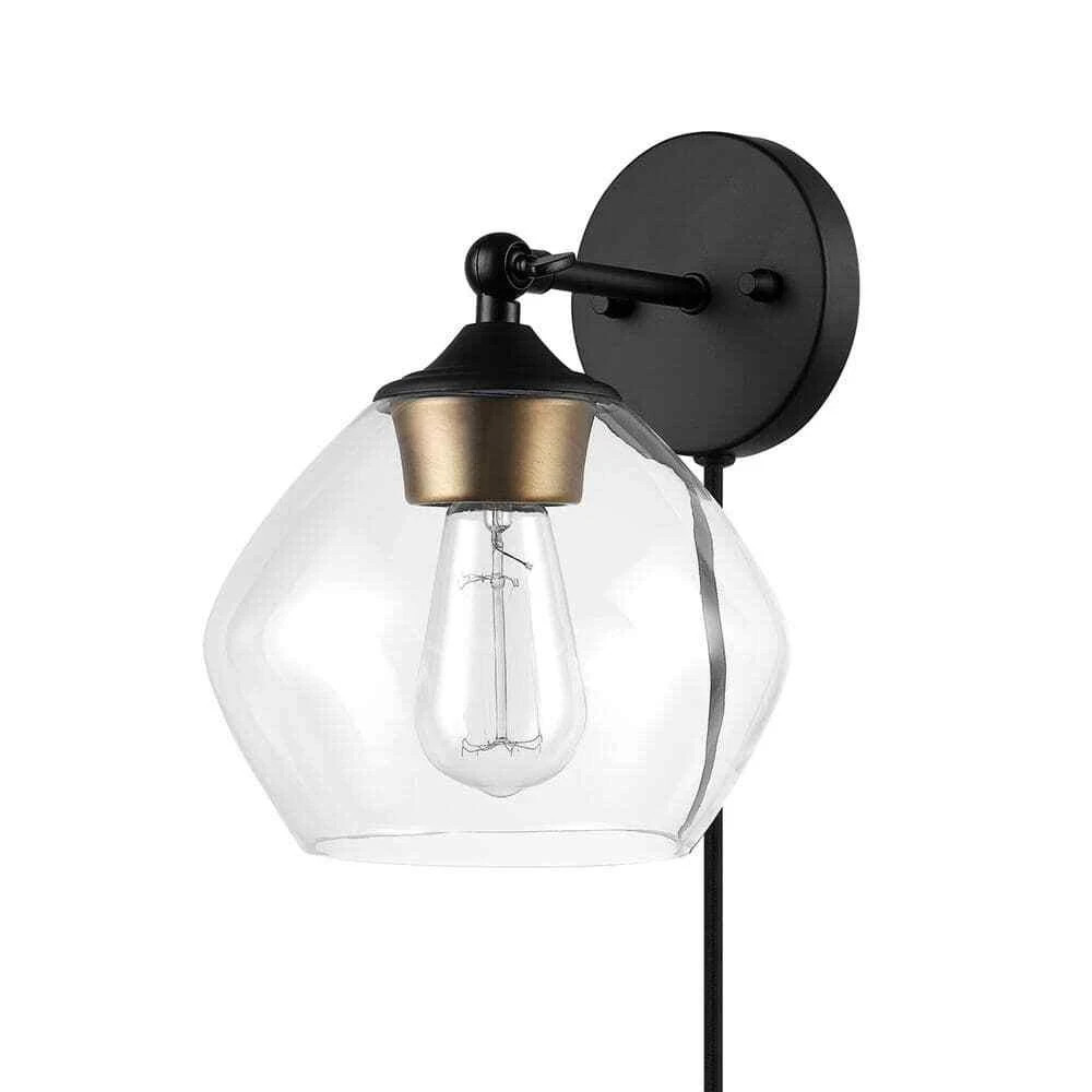 Globe Electric Brown 1-Light Black and Gold Wall Sconce, Plug-In or Hardwired