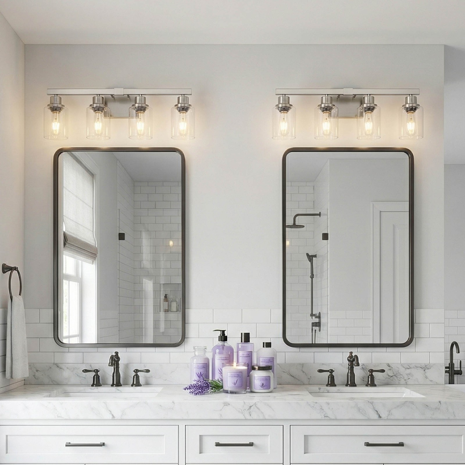 24″ Modern Nickel Vanity Light Bathroom Mirror Wall Lamp 4 Lights Sconce Fixture