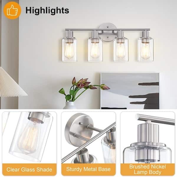 Pia Ricco 23.09 in. 4-Light Brushed Nickel Bathroom Vanity Light Fixture 41954BN