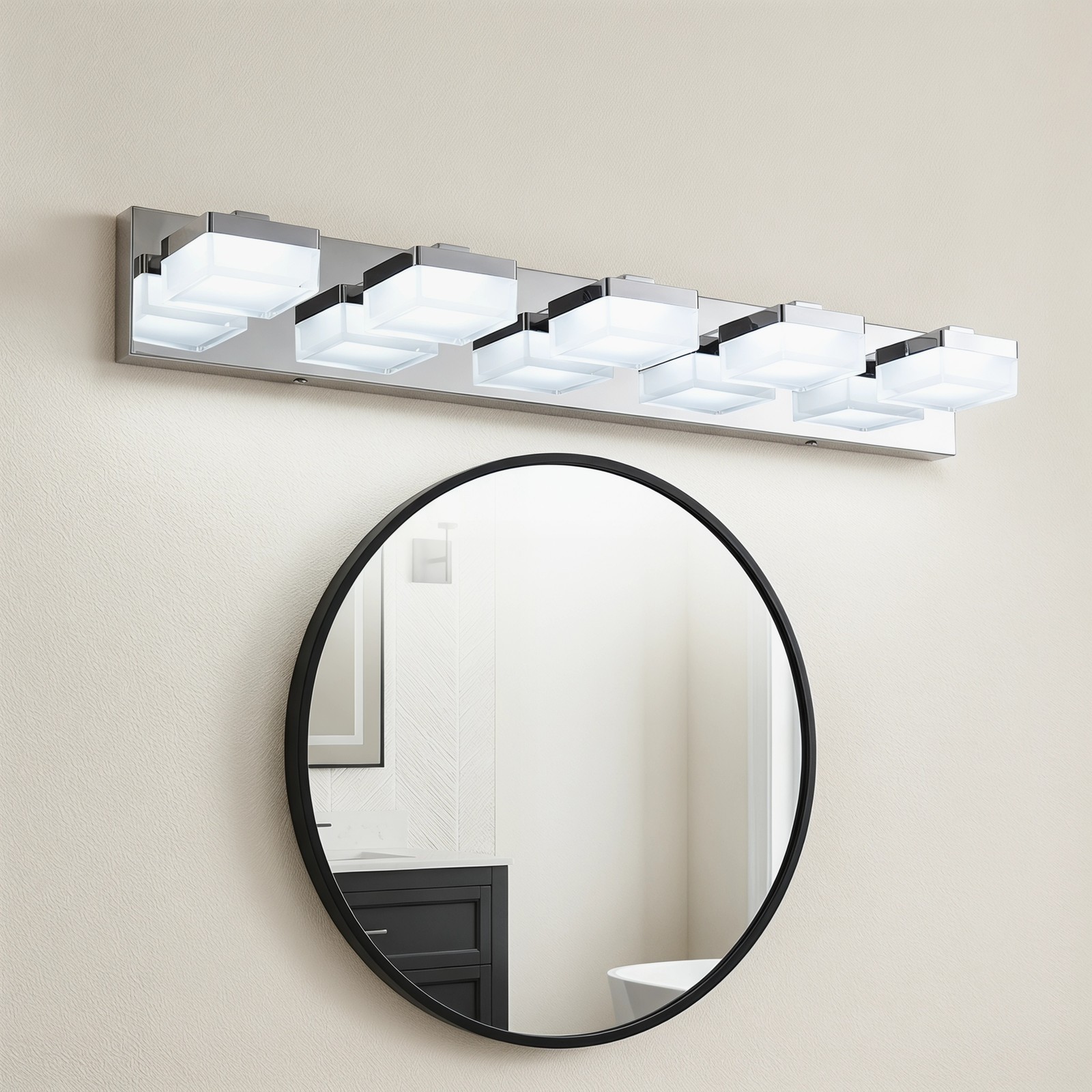 31» Vanity Light 5 Lights LED Bathroom Mirror Wall Sconce Modern Chrome Fixture