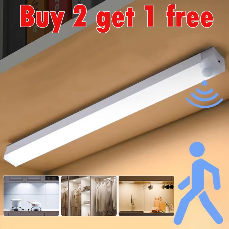 LED Motion Sensor Under Cabinet Closet Light USB Rechargeable Kitchen Lamp Strip