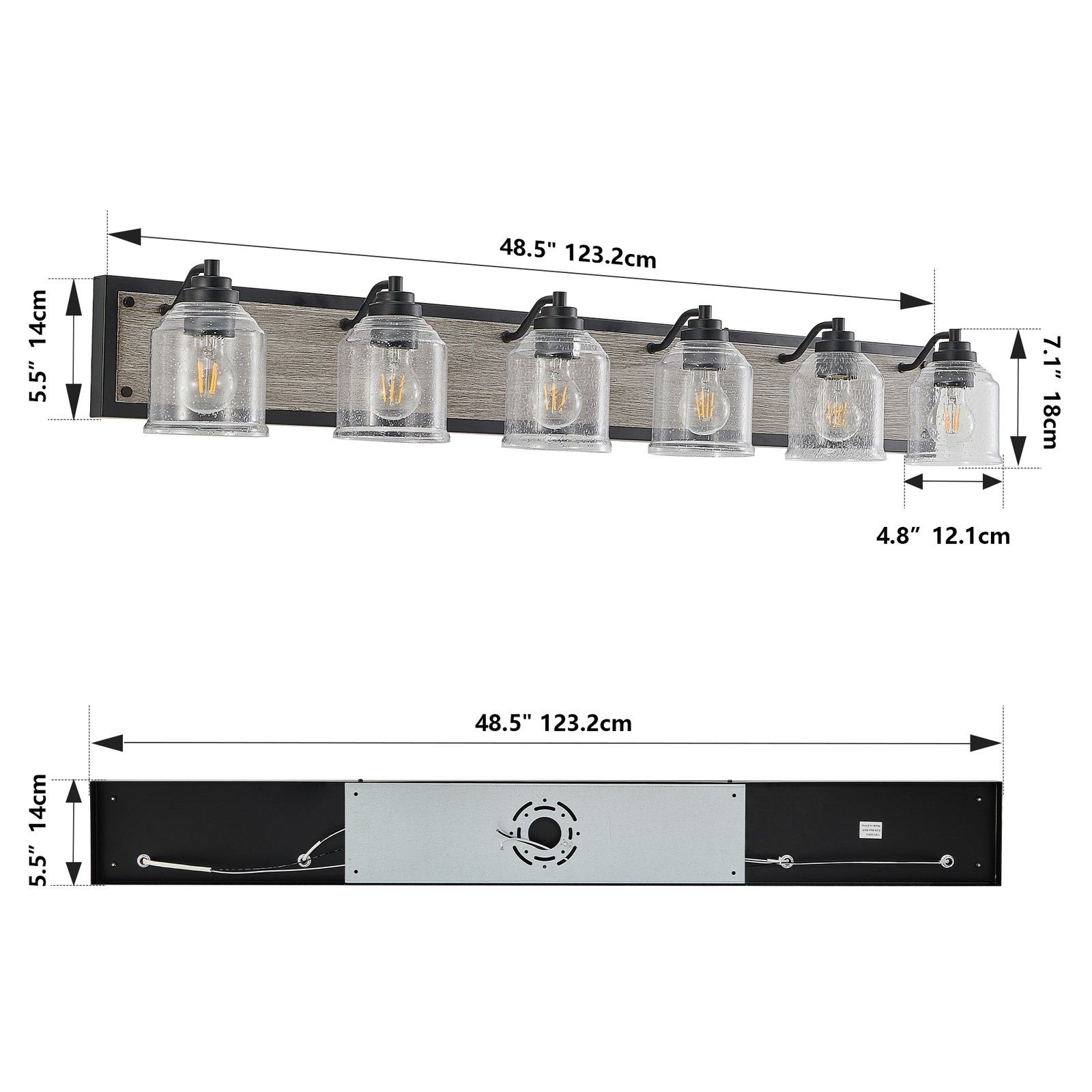 Vanity Light 48 inch 6 Lights Wood Bubble Glass Bathroom Mirror LED Wall Fixture