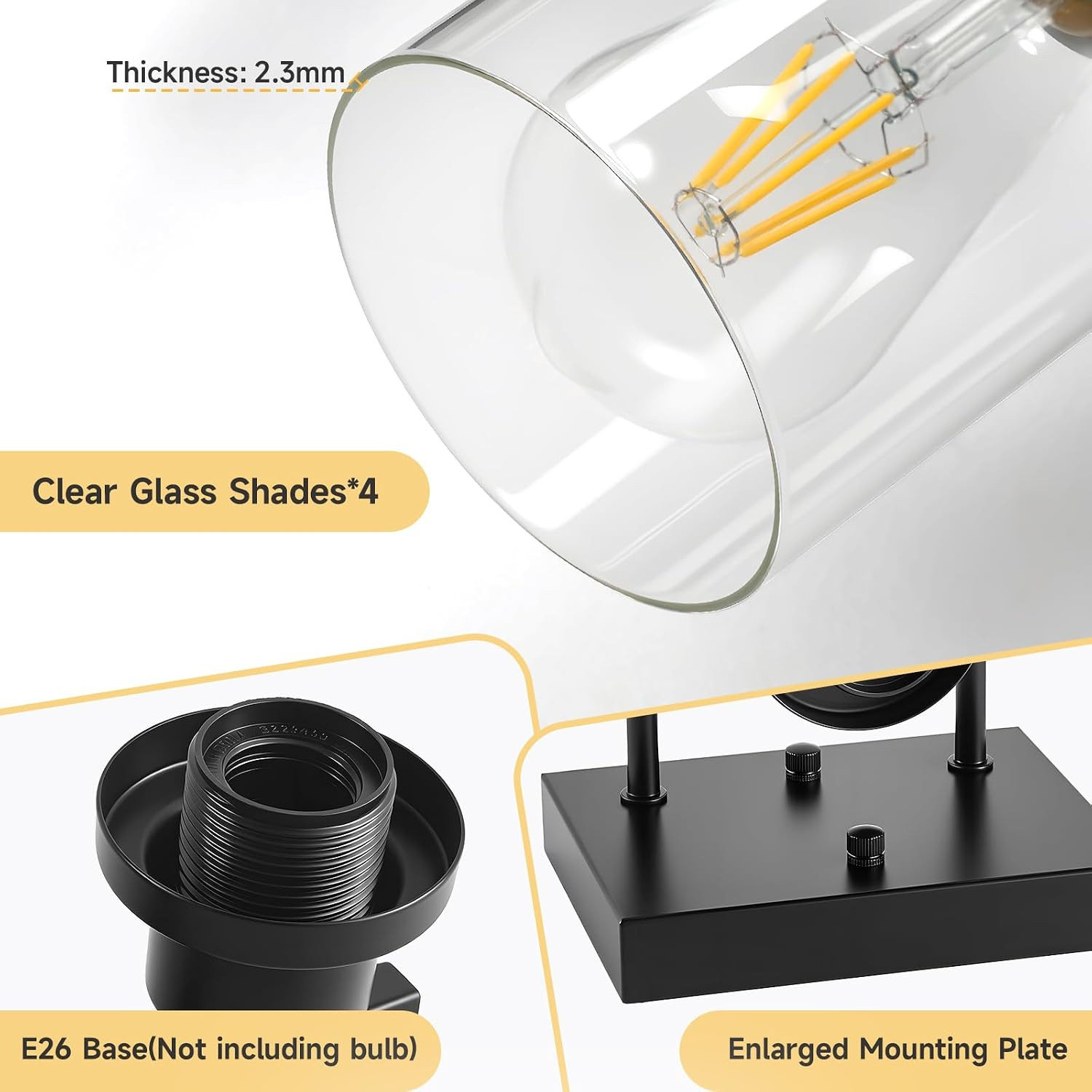 Matte Black 4-Light Vanity Light with Clear Glass Shade for Bathroom