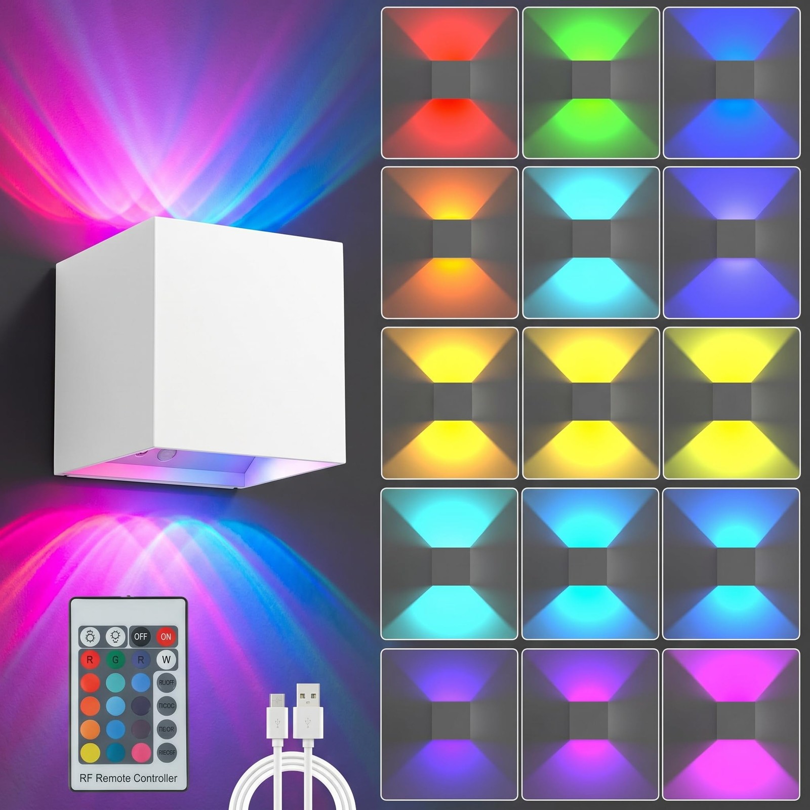RGB LED Wall Light, 6000mAh Battery Operated Wall Sconce16 Colors, Rechargeab…