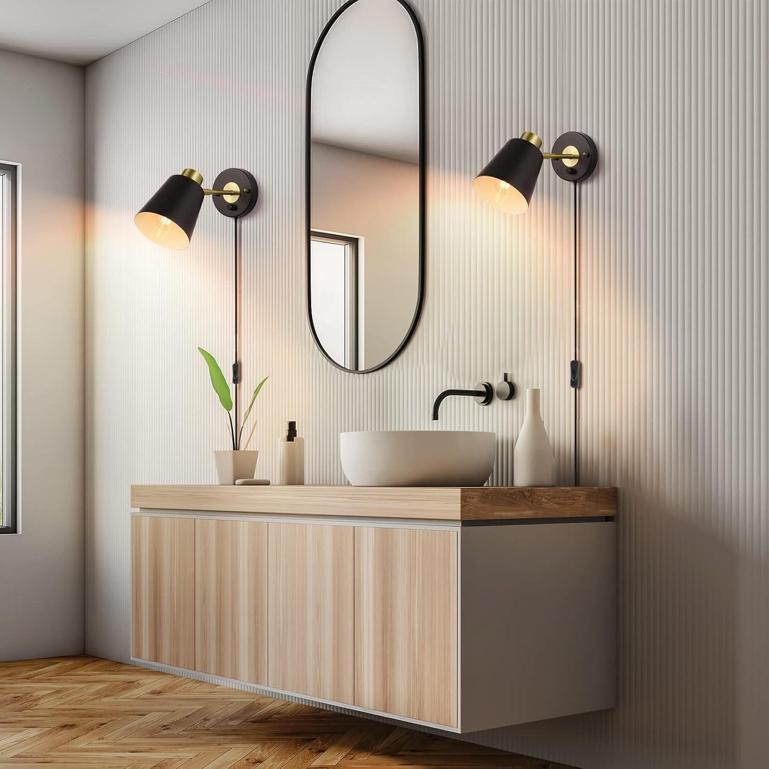 Wall Sconce Plug In, Dimmable Wall Sconces Adjustable Wall Lights with Plug in C