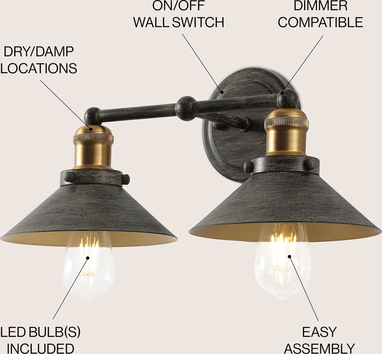 JONATHAN Y Lighting JYL7427 July 2 Light 18″W LED Vanity Light