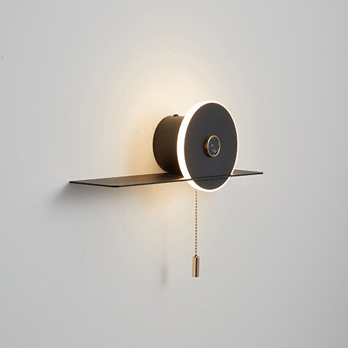 Modern LED Acrylic Bedside Lamp Fixture Metal Shelf Wall Light with Pull Switch