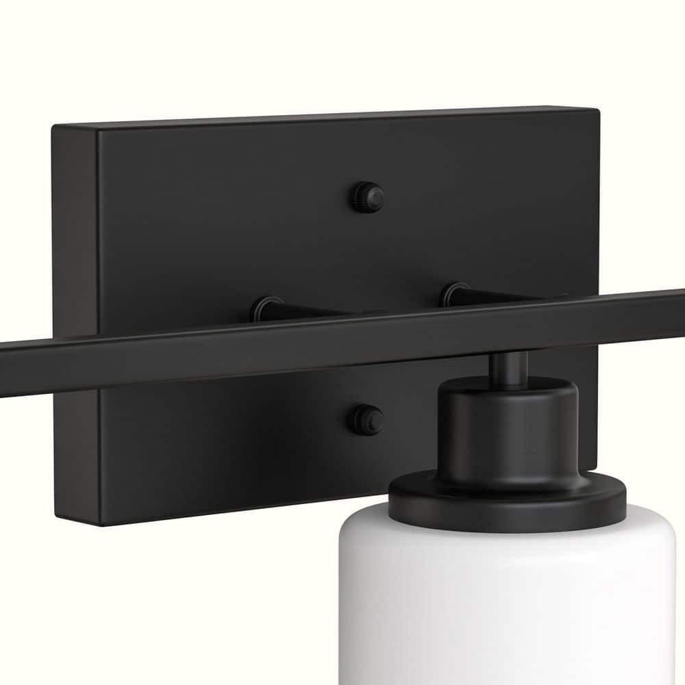 YANSUN 24 in. 3-Light Matte Black Bathroom Vanity Light with White Glass Shades