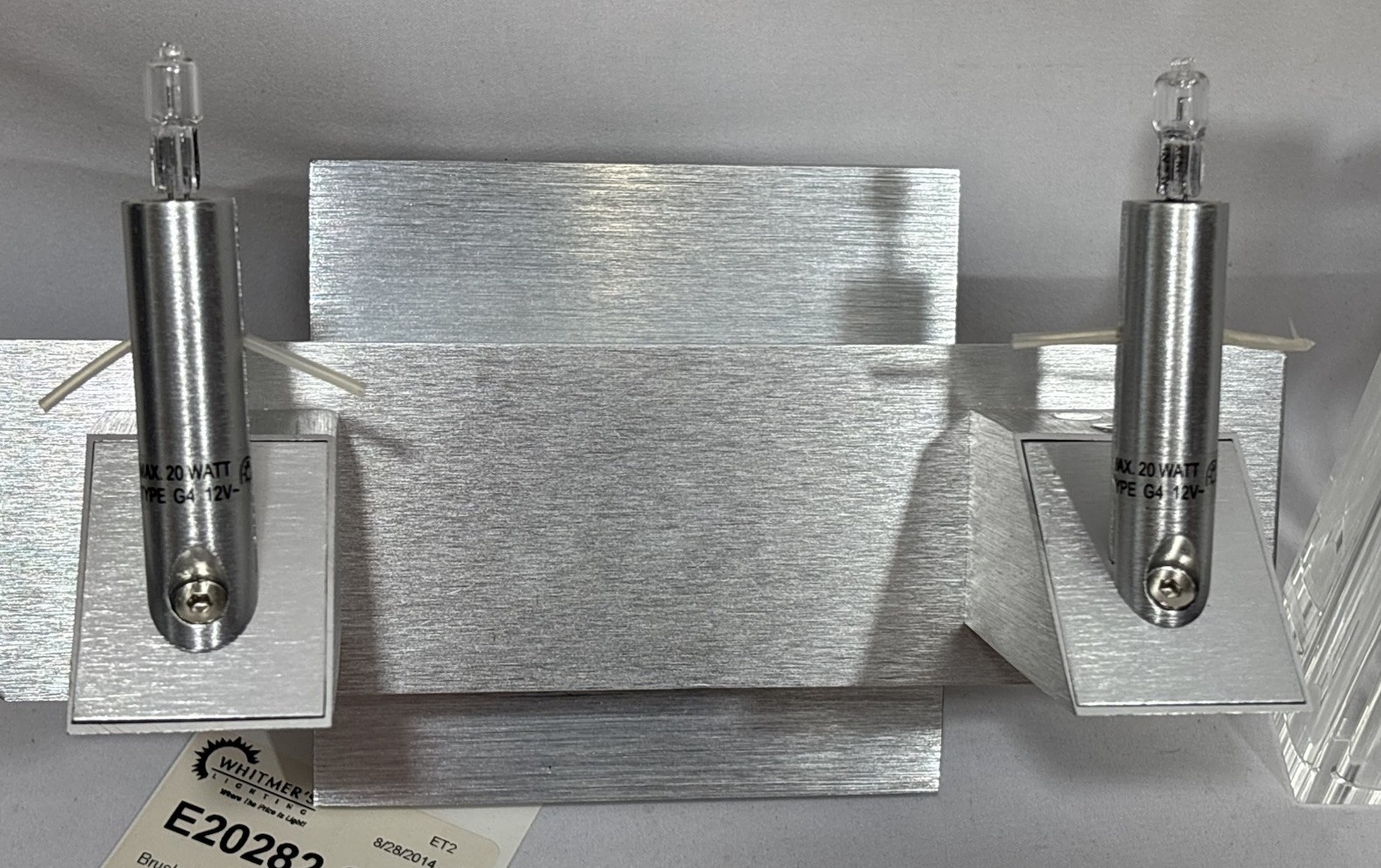 NOS ET2 Alpha-V 2 Light Wall Lamp Aluminum & Crystal Shades Sconce Light Fixture