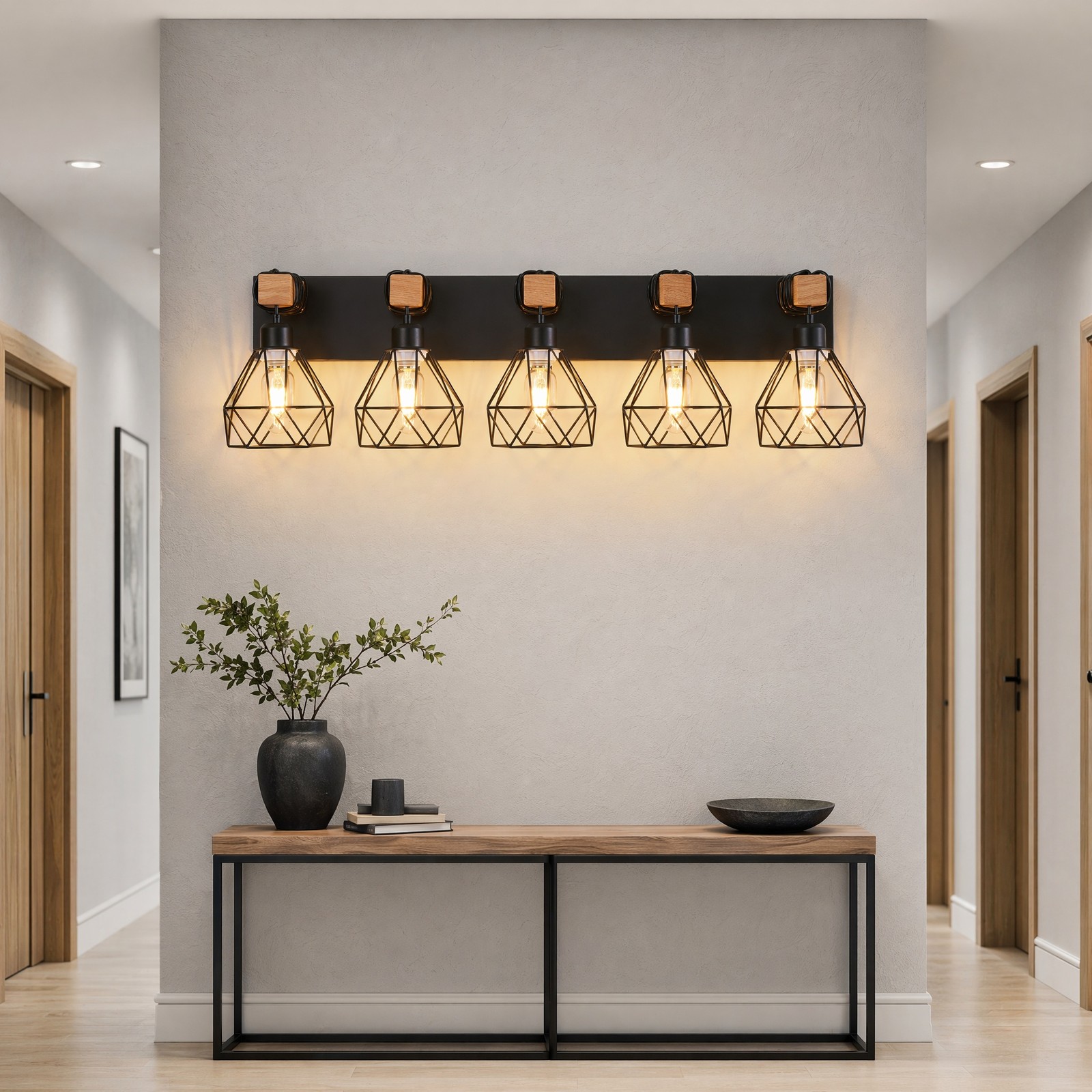31» Metal Shade Vanity 5 Light LED Black Bathroom Mirror Wall Sconce Fixture