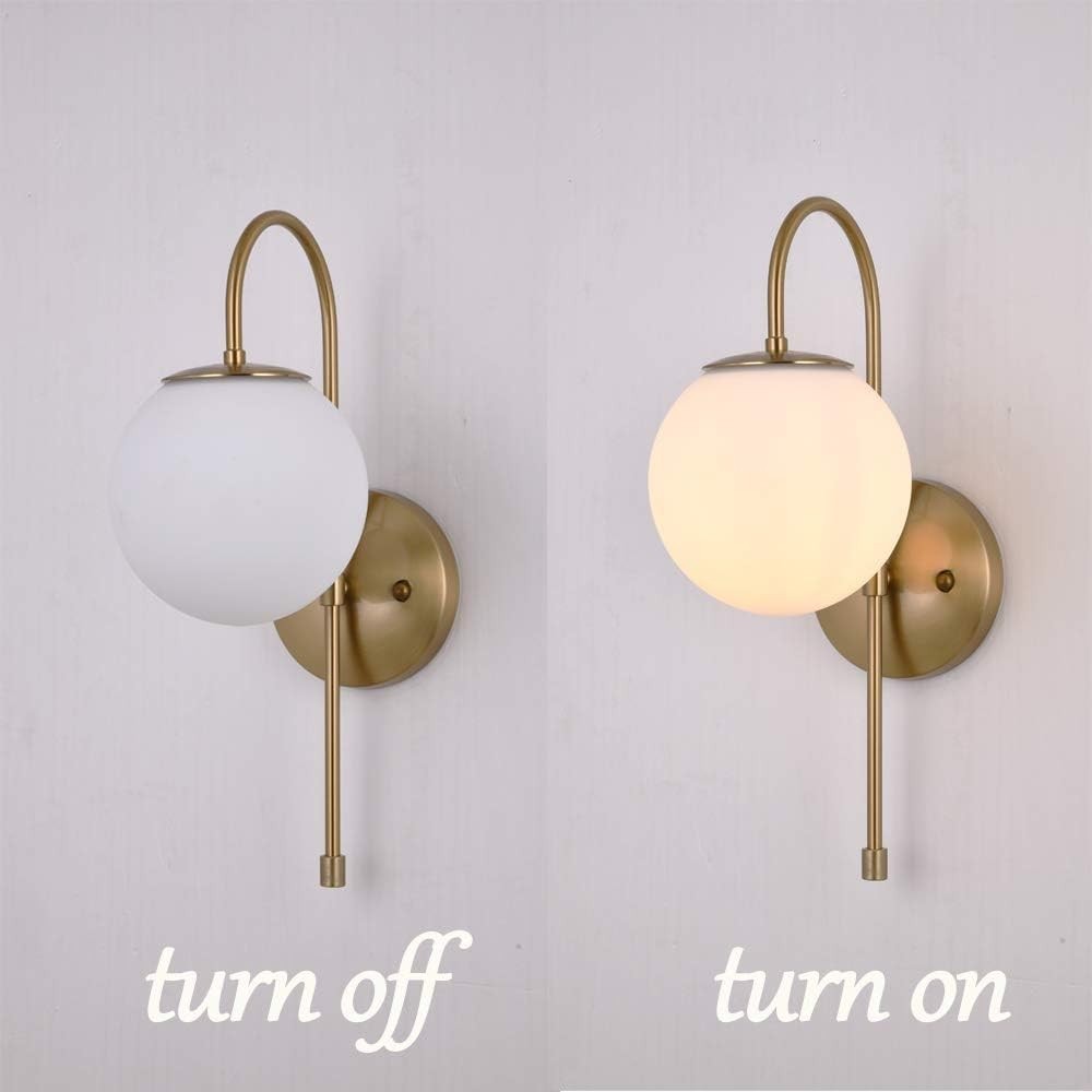 Gold Wall Sconce, Modern Bedside Led Globe Frosted Glass Wall Lamp, Wall Mounted
