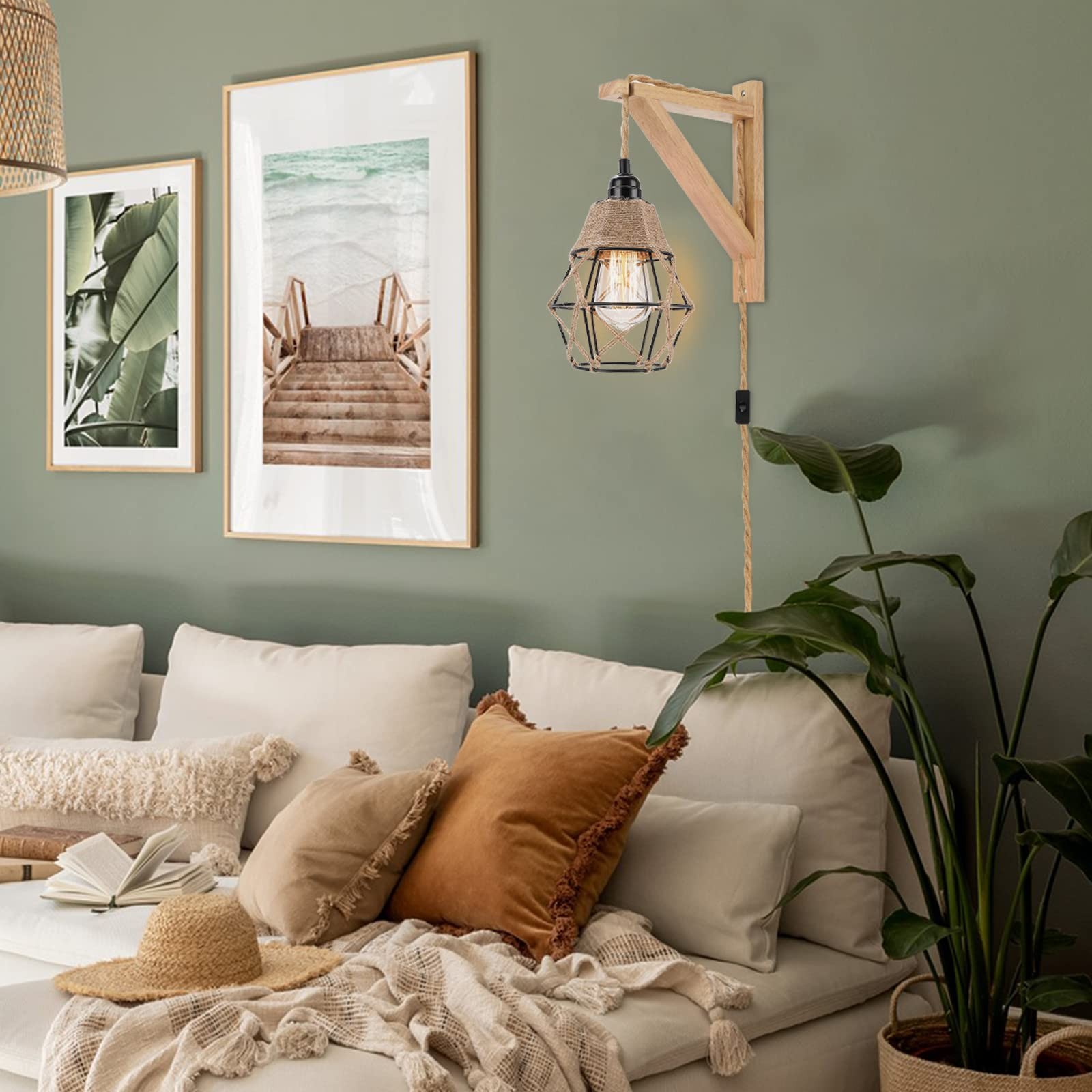 Frideko Wall Lamp with Plug in Cord – Plug in Wall Sconces, Farmhouse Hanging La