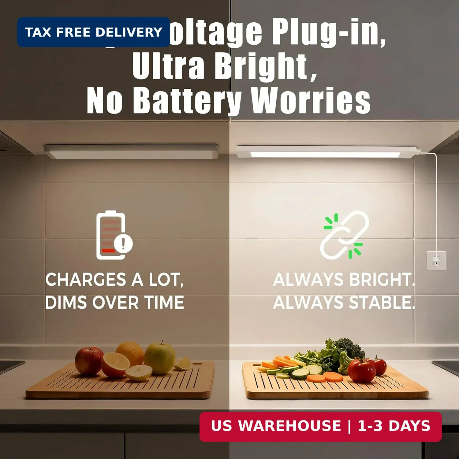 3 Pack Plug in Under Cabinet Lighting for Kitchen, 6500k Bright Under Counter Li
