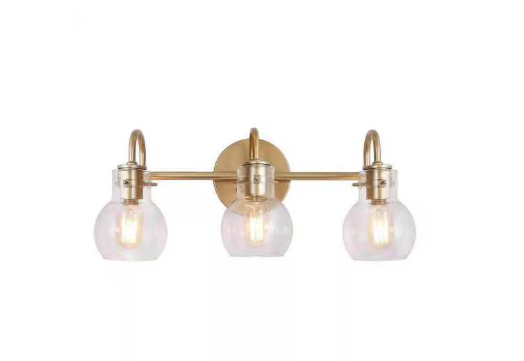 LNC Robb Modern 3-Light Gold Bathroom Vanity Light with Glass Shades # A03569