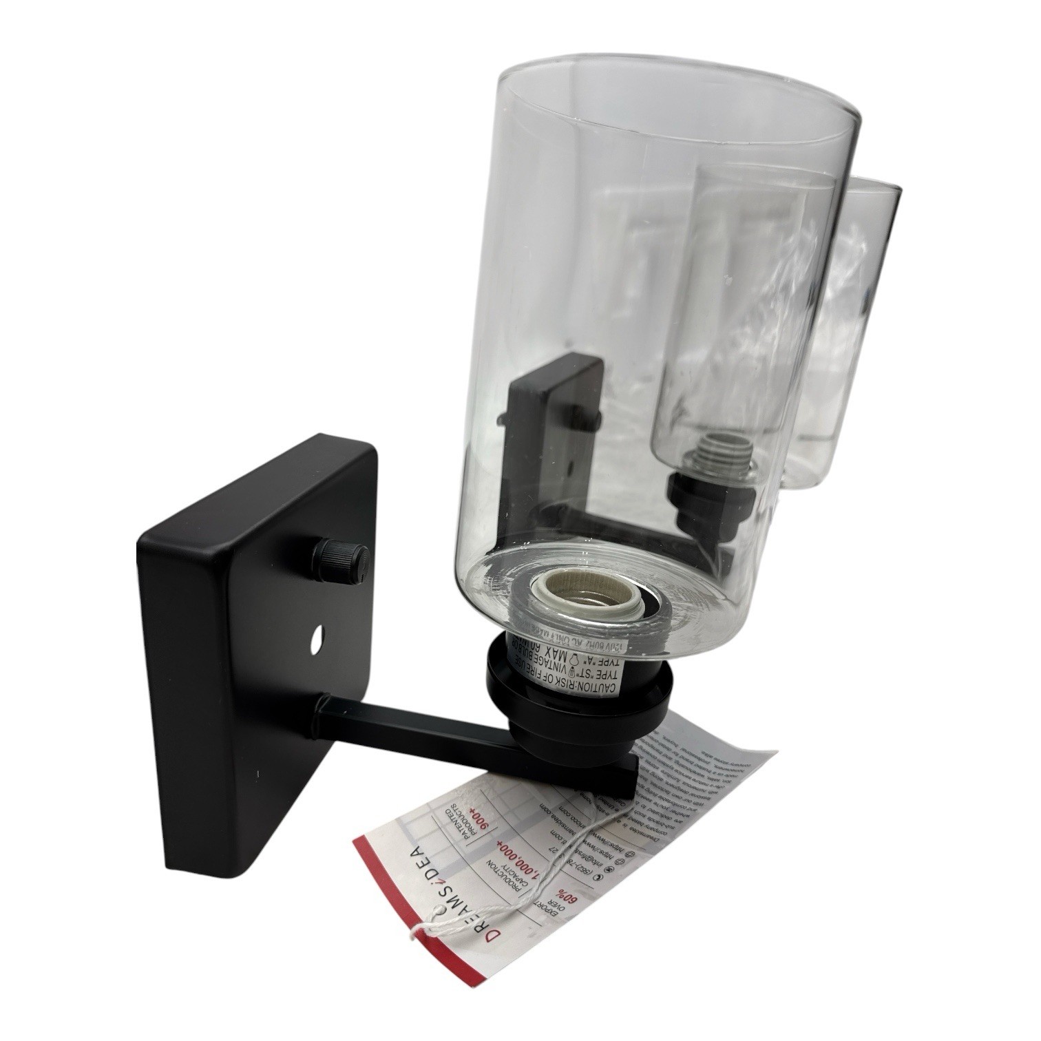 Dreams Idea 2 Pack 4.8 in. 1 Light Black Wall Sconce w/Switch 41975BK
