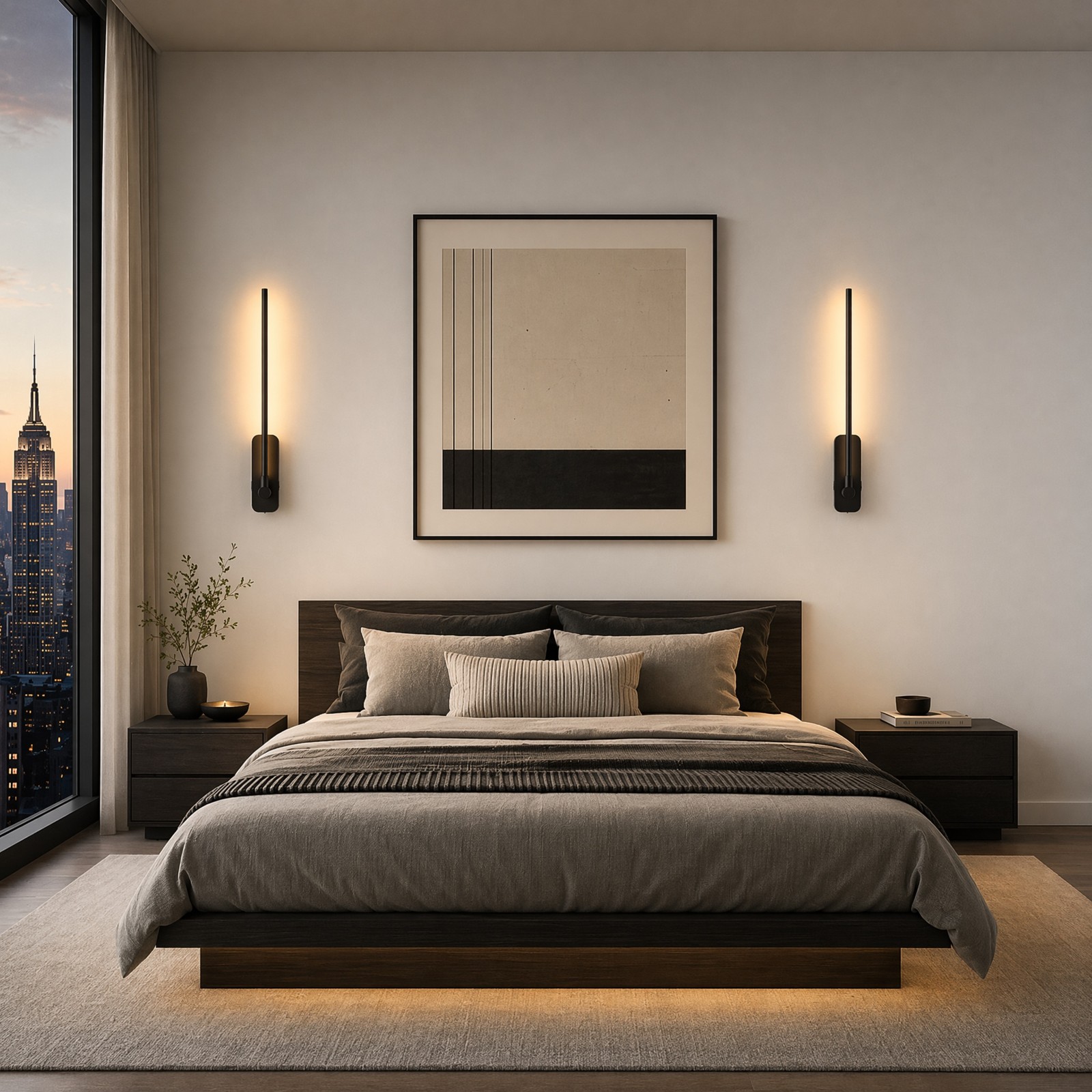 2 Pack 21» Black Battery Operated LED Wall Sconce Light w Remote 3CCT 5000mAh