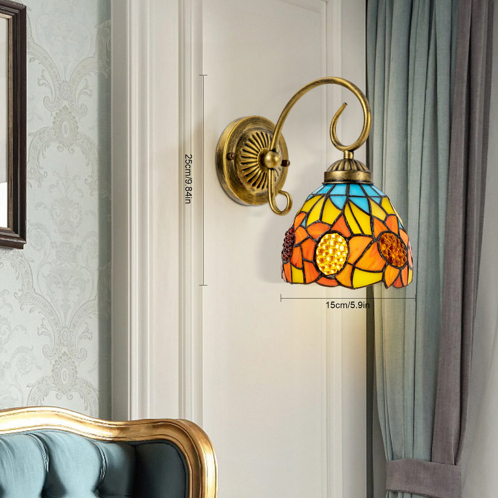 110V Wall Sconce Lamp Tiffany Vintage Stained Glass Wall Light Indoor E26