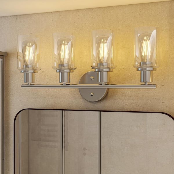 Pia Ricco 23.09 in. 4-Light Brushed Nickel Bathroom Vanity Light Fixture 41954BN