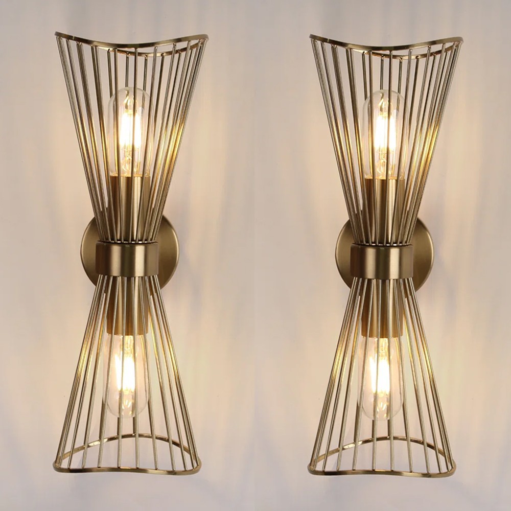 2Pcs Industrial Wall Sconces Brass Wall Lamp Up&Down Light for Bathroom Hallway