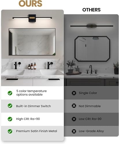 Faziyo Black Gold Vanity Light Fixtures for Bathroom Over Mirror 24 inch LED