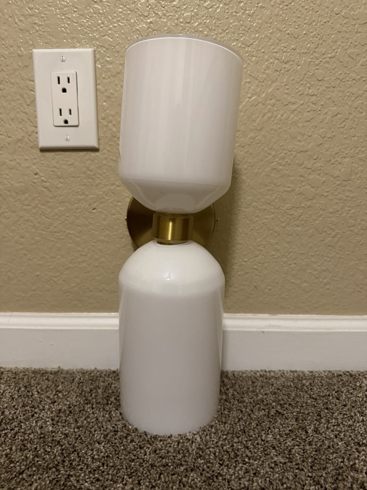 Gold Brushed Metal Wall Sconce w/ White Glass Cylinder Shade, Indoor Mount