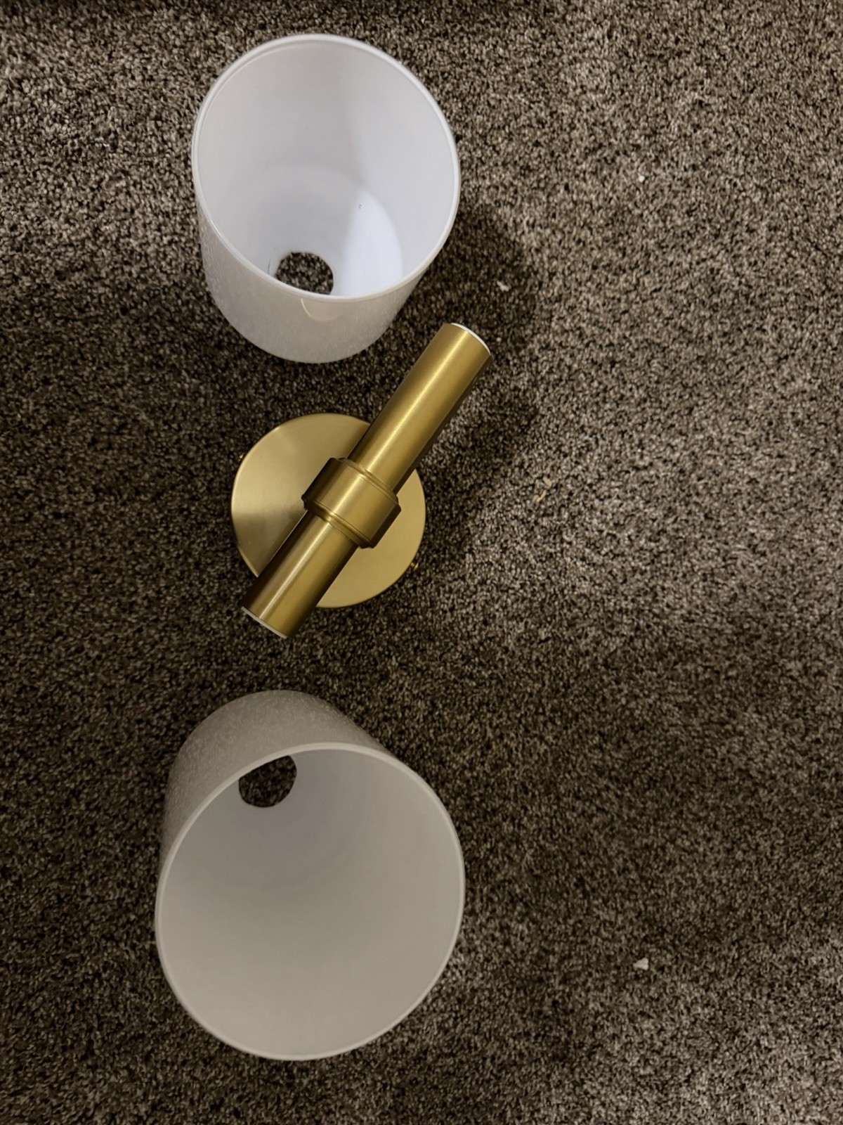 Gold Brushed Metal Wall Sconce w/ White Glass Cylinder Shade, Indoor Mount