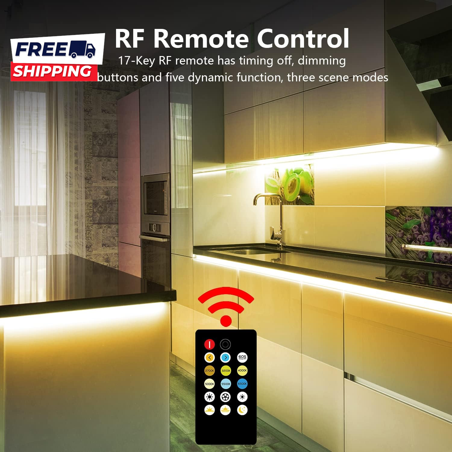 under Cabinet Lights, 6 PCS under Cabinet Lighting with Remote, Dimmable LED Str