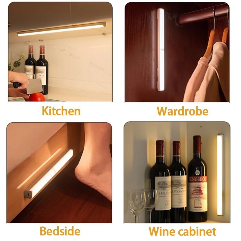 LED Motion Sensor Under Cabinet Closet Light USB Rechargeable Kitchen Strip Lamp