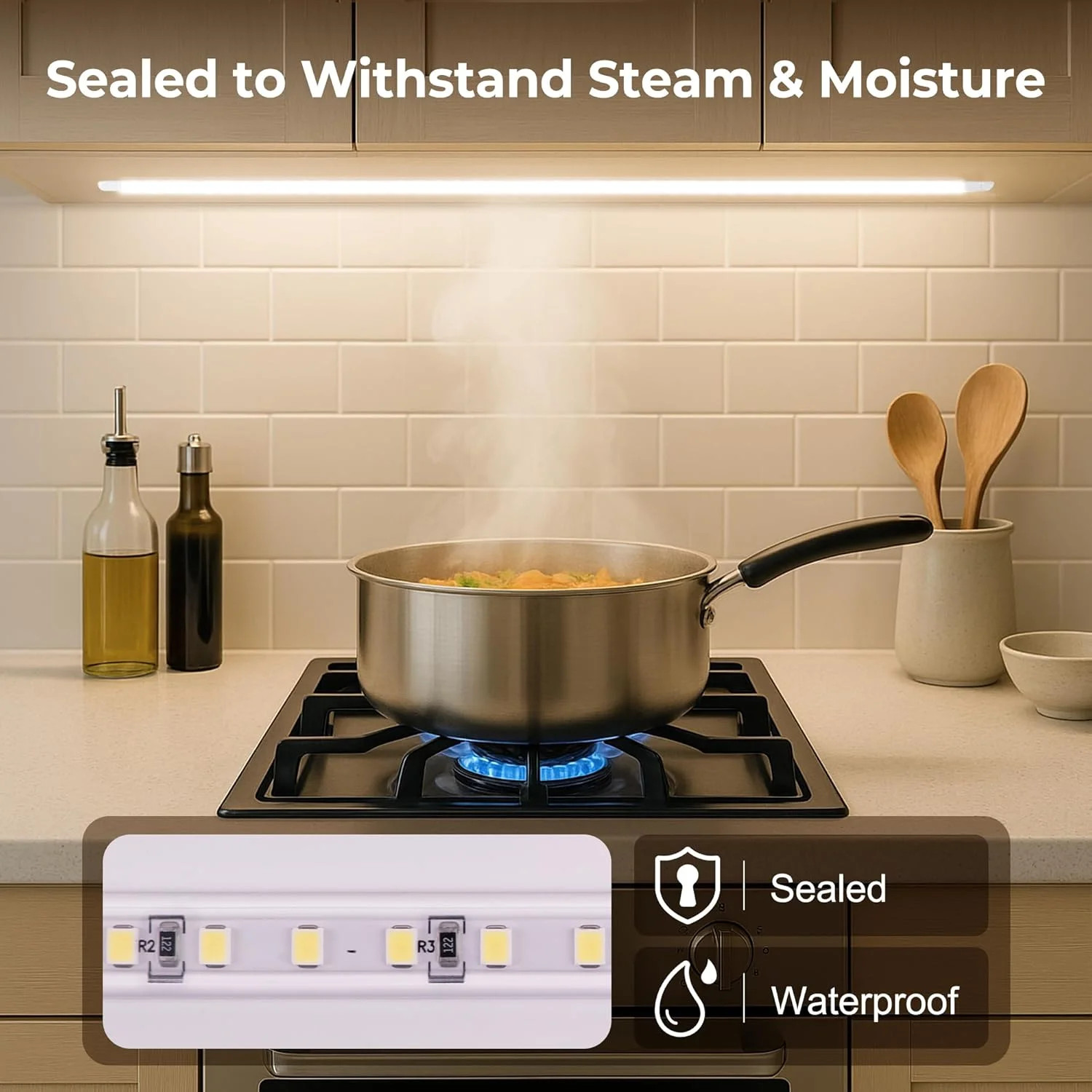 36in Plug in Under Cabinet LED Light 6000K White Kitchen Shelf Lamp Strip