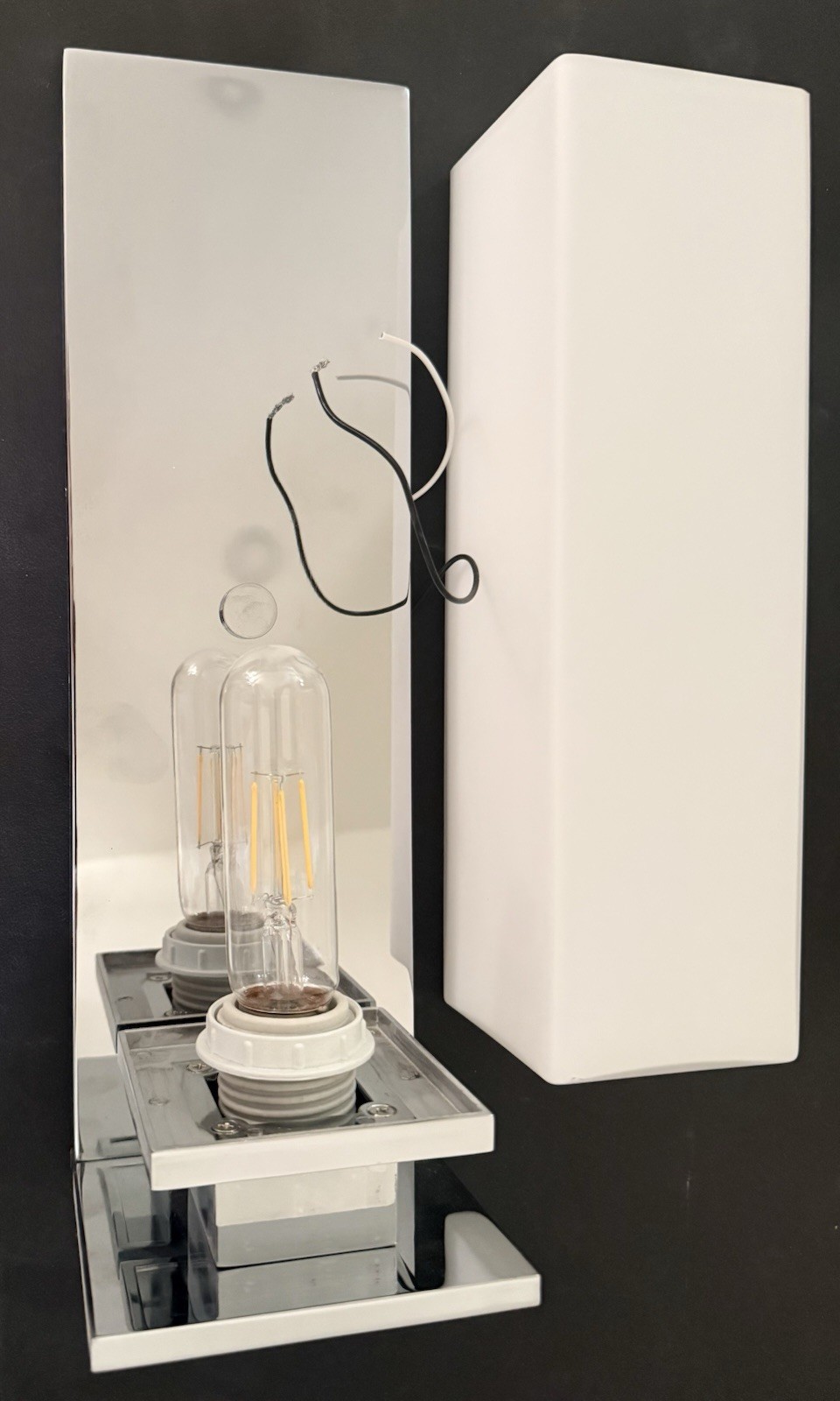 TWO Hudson Valley Thompson Wall Sconces – 14 in Tall – Chrome/Glass-Rectangular
