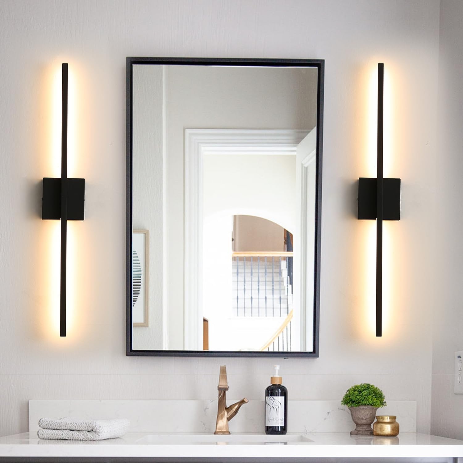 Wall Sconces Set of 2 Black Modern Hardwired 3000K 28″ for Bathroom Living Room