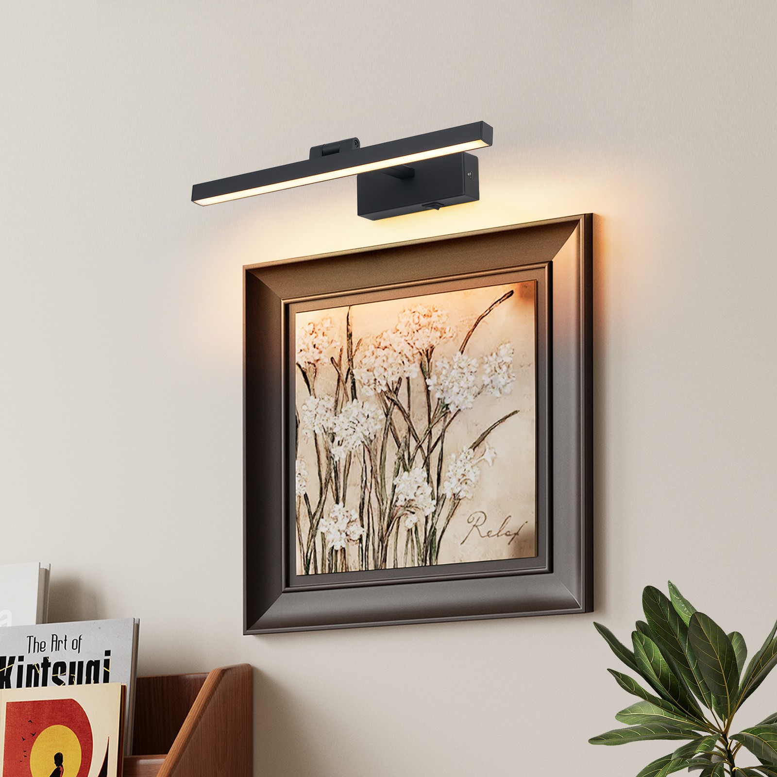 LED 16″ Picture Light 3 CCT Black Wall Sconce Battery Operated w Remote 5000mAh