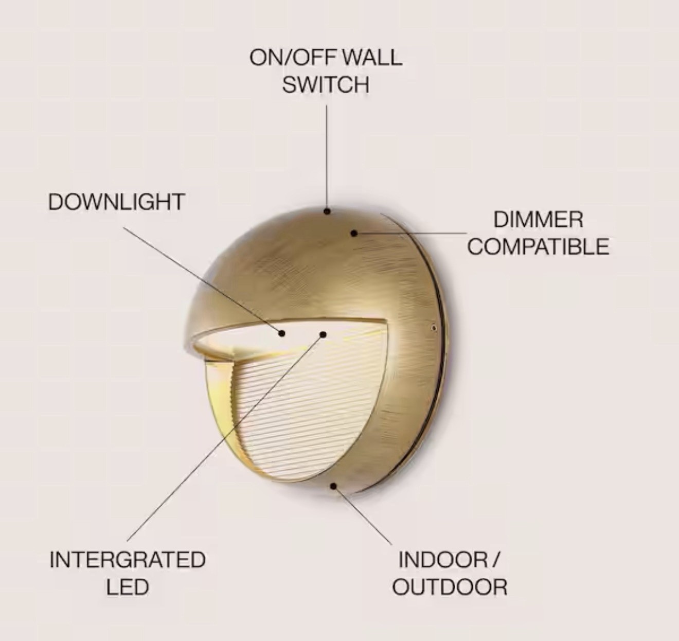 JONATHAN Y Orbe 6.25 in. Outdoor Metal/Glass Wall Sconce w/ LED, Antique Gold
