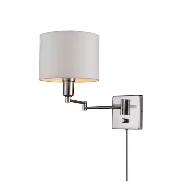 Anderson 1-Light Brushed Steel Plug-In or Hardwire Wall Sconce with White Fabric