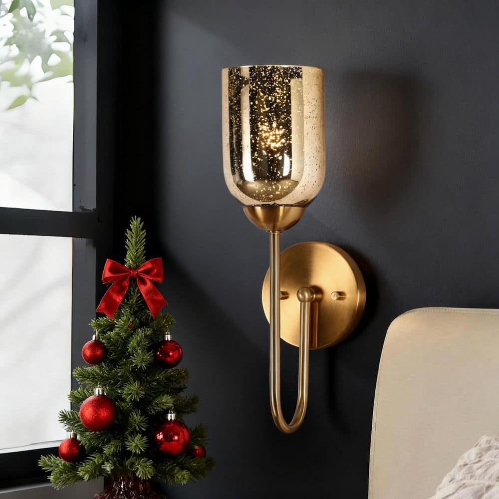 LNC 15.7 in. H Modern 1-Light Plated Brass Wall Sconce w/ Mercury Glass
