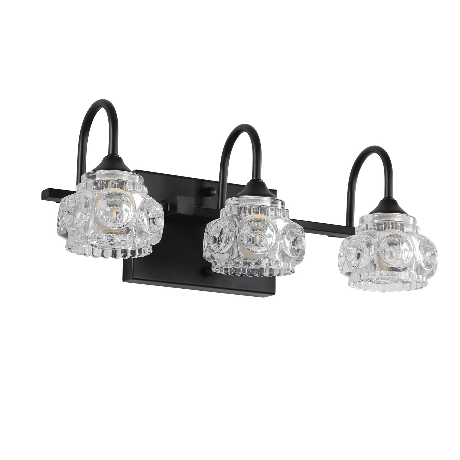 17″ Vanity Light 3 Lights Crystal Wall Lamp Bathroom Mirror Sconce Fixture Black