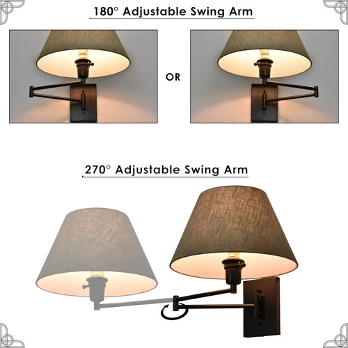 Kira Home Cambridge 13″ Swing Arm Wall Lamp – Plug In/Wall Mount Multi-color opt