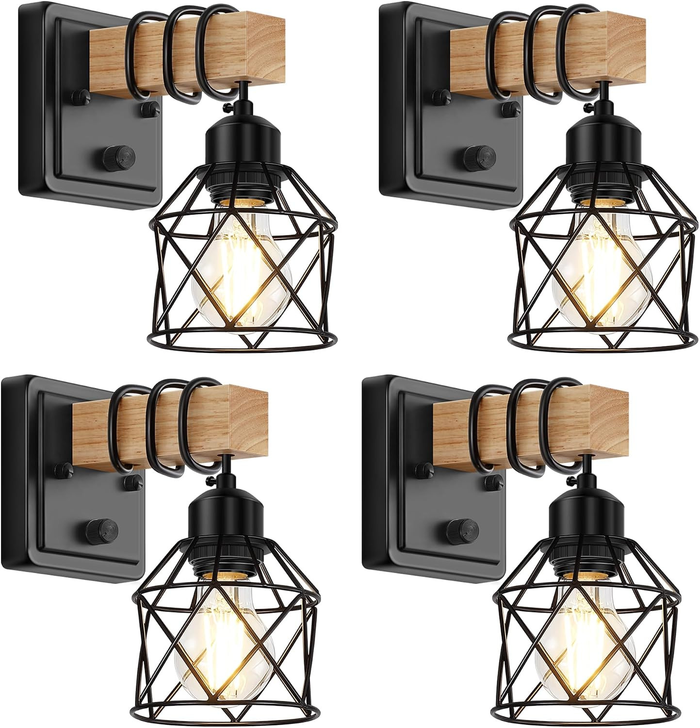 Dimmable Wall Sconces Set of Two, Bedside Wall Mounted Lamp with Rotary Switch,
