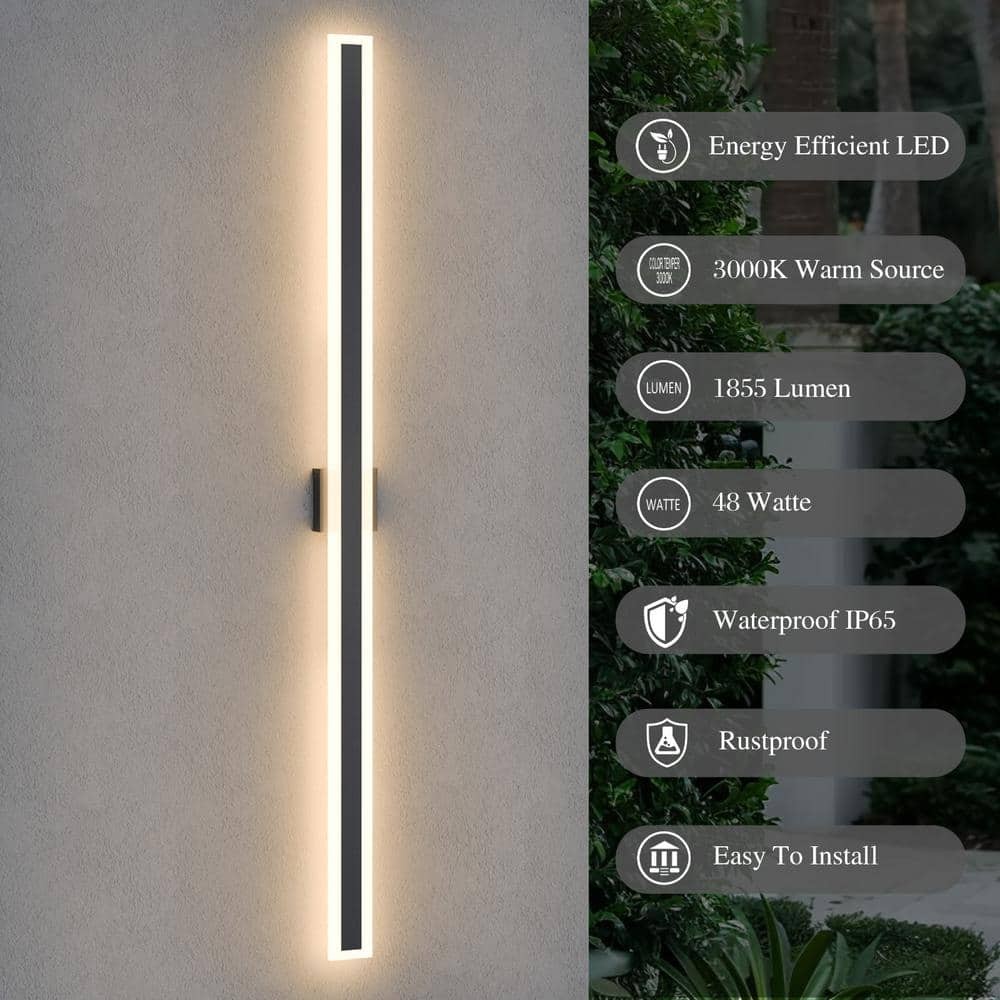 LamQee 63 in. 1-Light Black Modern LED Wall Sconce w/ Remote