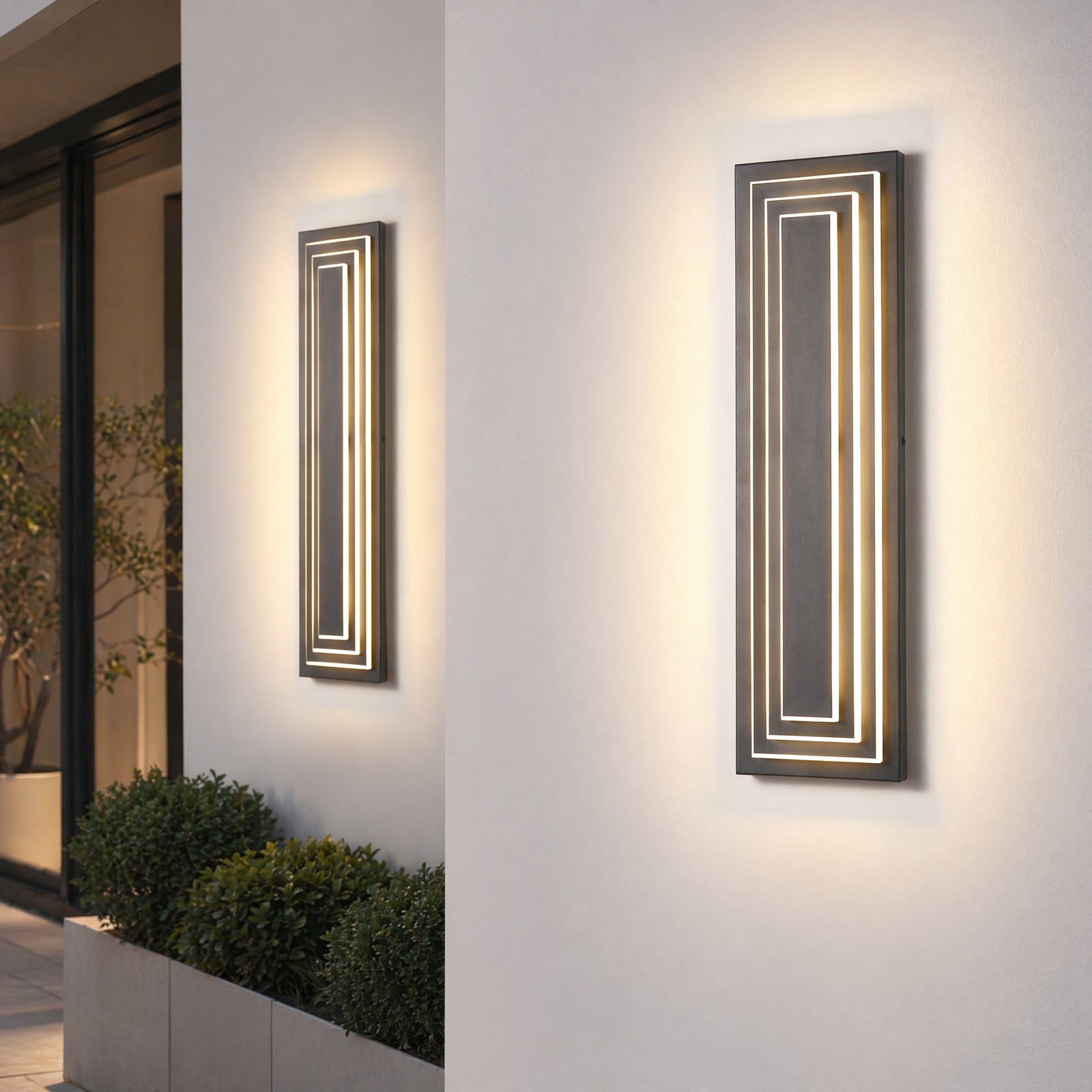 2 Pack 24″ Modern Outdoor LED Wall Light Exterior Sconce Porch 3-Tier Fixture
