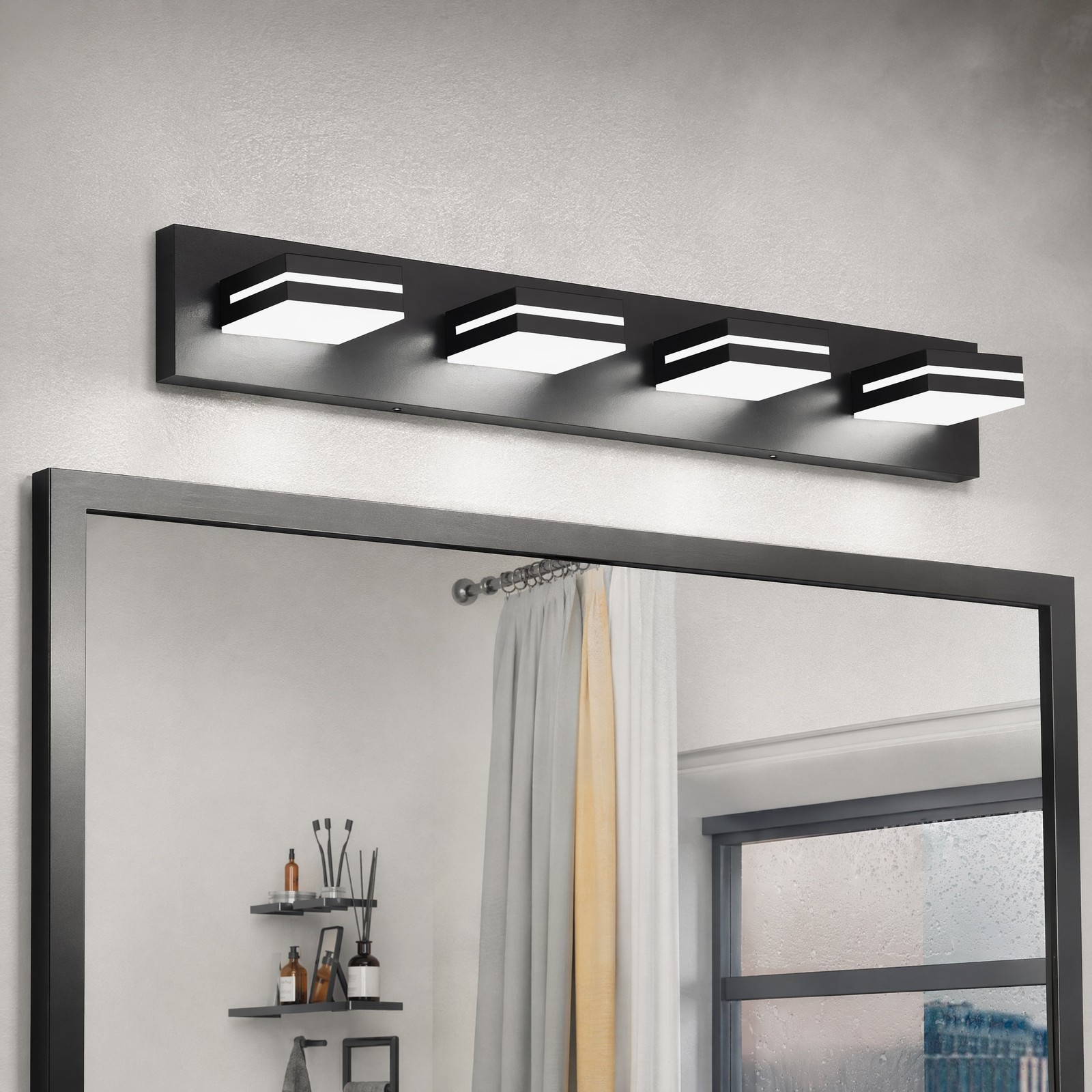 30 in Bathroom Modern Black LED Vanity Light 4 Lights Mirror Wall Sconce Fixture